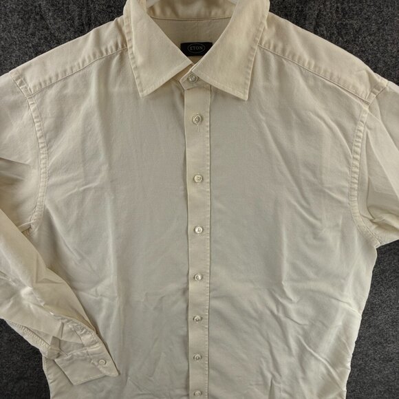 VTG Eton Fine WOOL Size 17 Yellow Button Up Shirt Men Long Sleeve Rare Spread - Picture 1 of 16